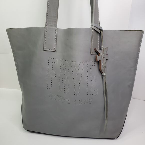 FRYE Carson Gray Leather Shoulder Tote Bag distressed Leather - Picture 1 of 14